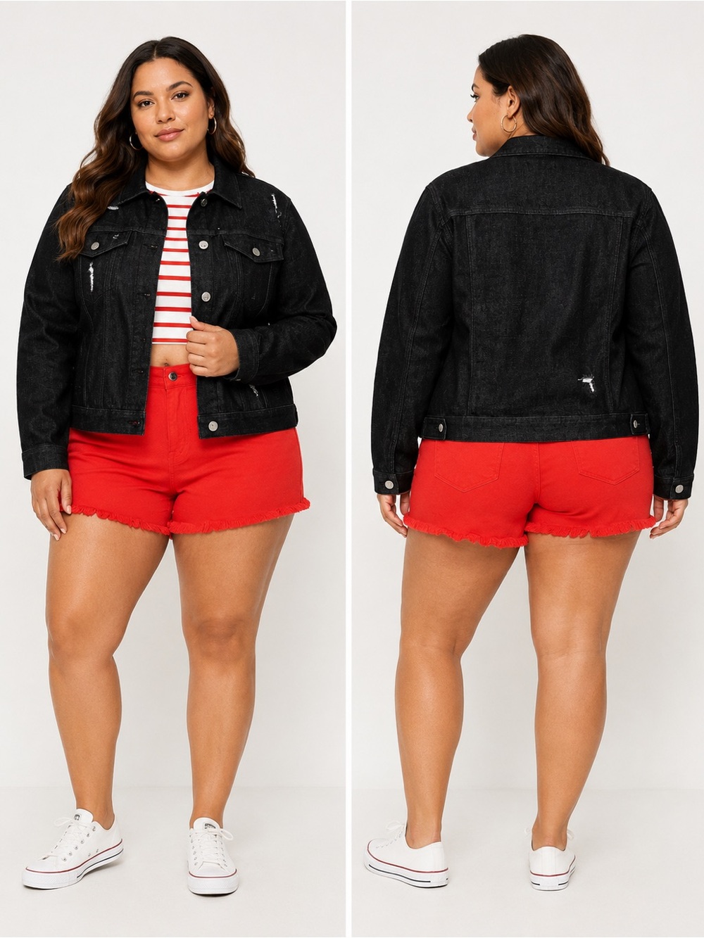 59.❤️ RISEN PLUS Black Distressed Denim Jacket NEW